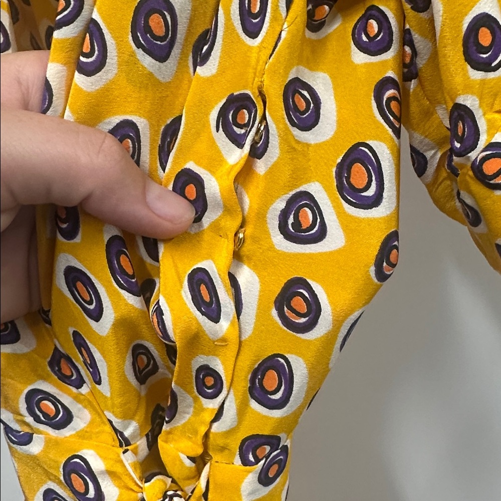Moschino Yellow and Purple Patterned Silk Dress 6 - Picture 4 of 6
